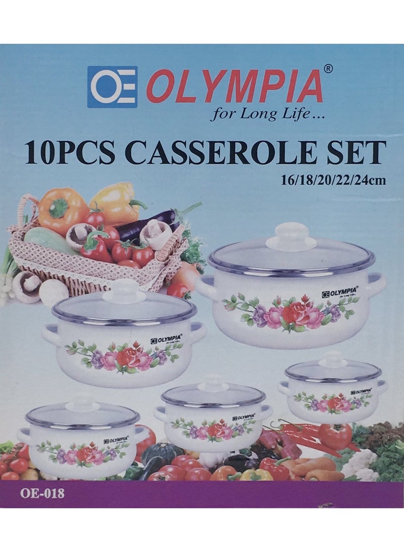 Olympia طقم أواني طهي مينا أوليمبيا 10 قطع، أواني ذات جودة ممتازة مع أغطية زجاجية، تصميم زهور أنيق، توزيع حرارة متساوي، أدوات مطبخ تدوم طويلاً للعائلات - Image 4